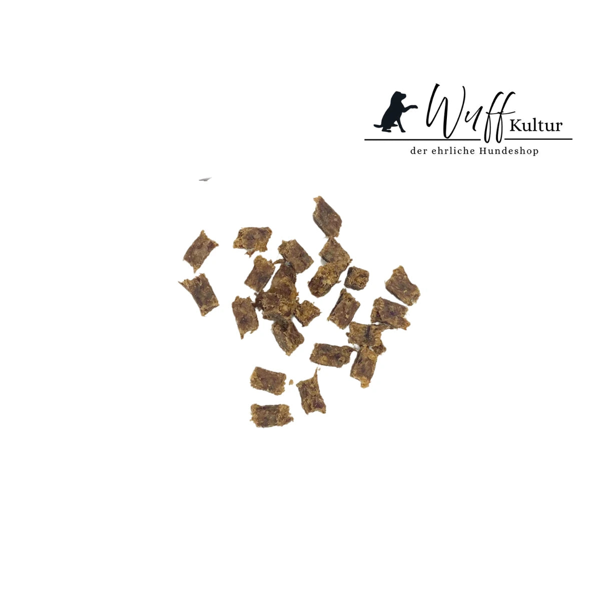 kleine weiche Kaninchenfleischwürfel von WuffKultur, natürliche Hundeleckerchen aus reinem Kaninchenmuskelfleisch, perfekt fürs Training