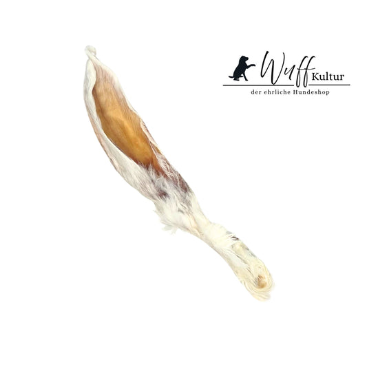 luftgetrocknete Kaninchenohren mit Fell von WuffKultur, natuerlicher, chemiefreier Hundesnack zur Fellpflege und Unterstuetzung der Verdauung 