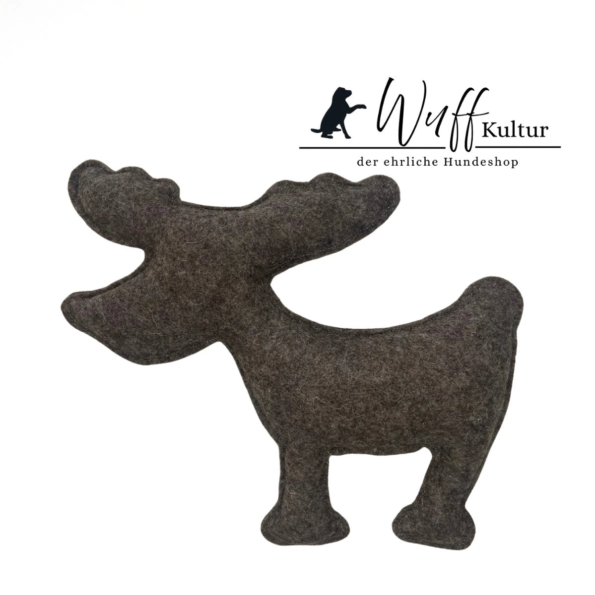 brauner Elch "Muffin" aus Naturwollfilz, handgefertigtes Hundespielzeug von WuffKultur (ca. 25 cm), nachhaltig, zahnpflegend und beruhigend, schadstofffrei, Weihnachtsedition