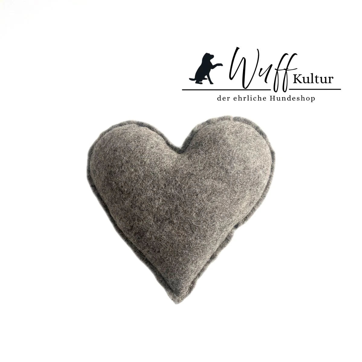 21 x 21 cm kleines, hellbraunes Herz aus Naturwollfilz, nachhaltiges Hundespielzeug "Herzstück" von WuffKultur, handgefertigt, stadstofffrei, zahnpflegend und beruhigend für Hunde